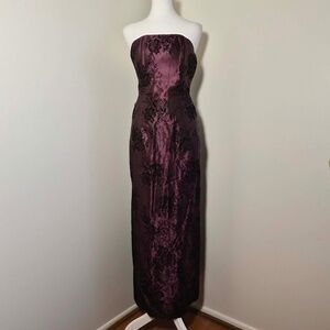 Gunne Sax Strapless Metallic Purple Princess Punk Burnout Lace Velvet Dress US 5